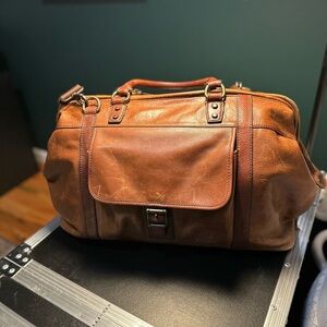Brown Leather Duffel Bag with Sturdy Handles